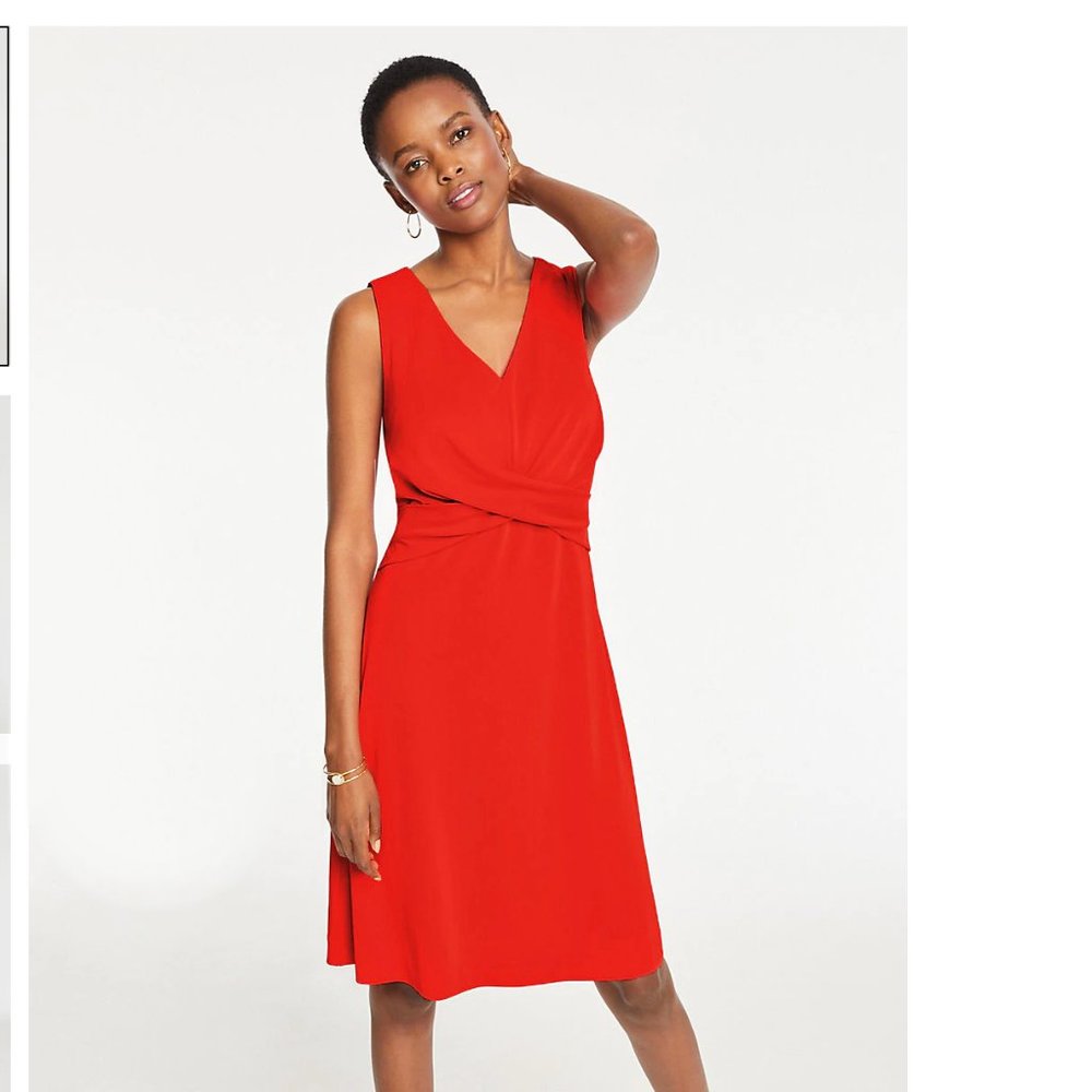 NWT Ann Taylor Jersey Dress Misses Medium  Twist Front Red Office Church Classic
